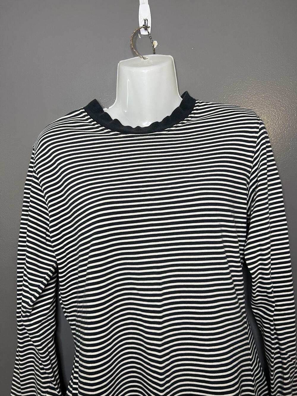 Armani Jeans Shirt Womens Medium Black White Stripe Crew Neck Long Sleeve Top